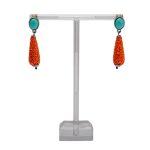 Ohrnamenti Resin Ohrringe Candy Tropfen, orange mit türkisem Cabochon Stecker